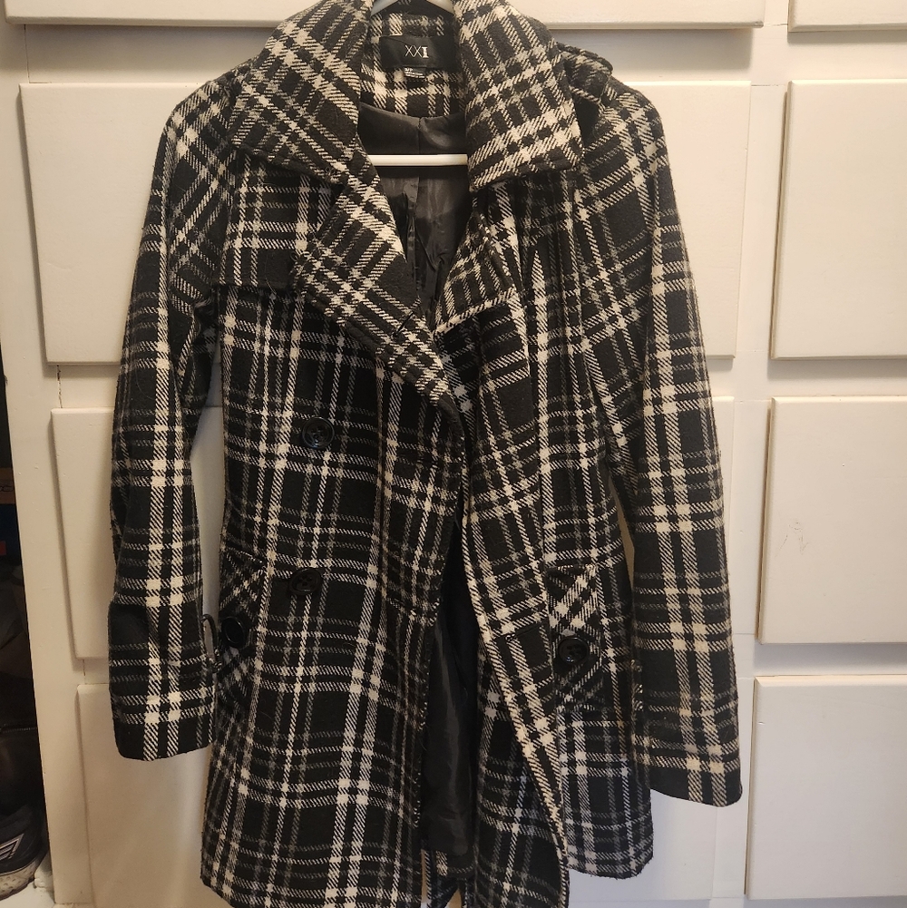 Forever 21 XXI Black Wool Blend Double Breated Coat, Small